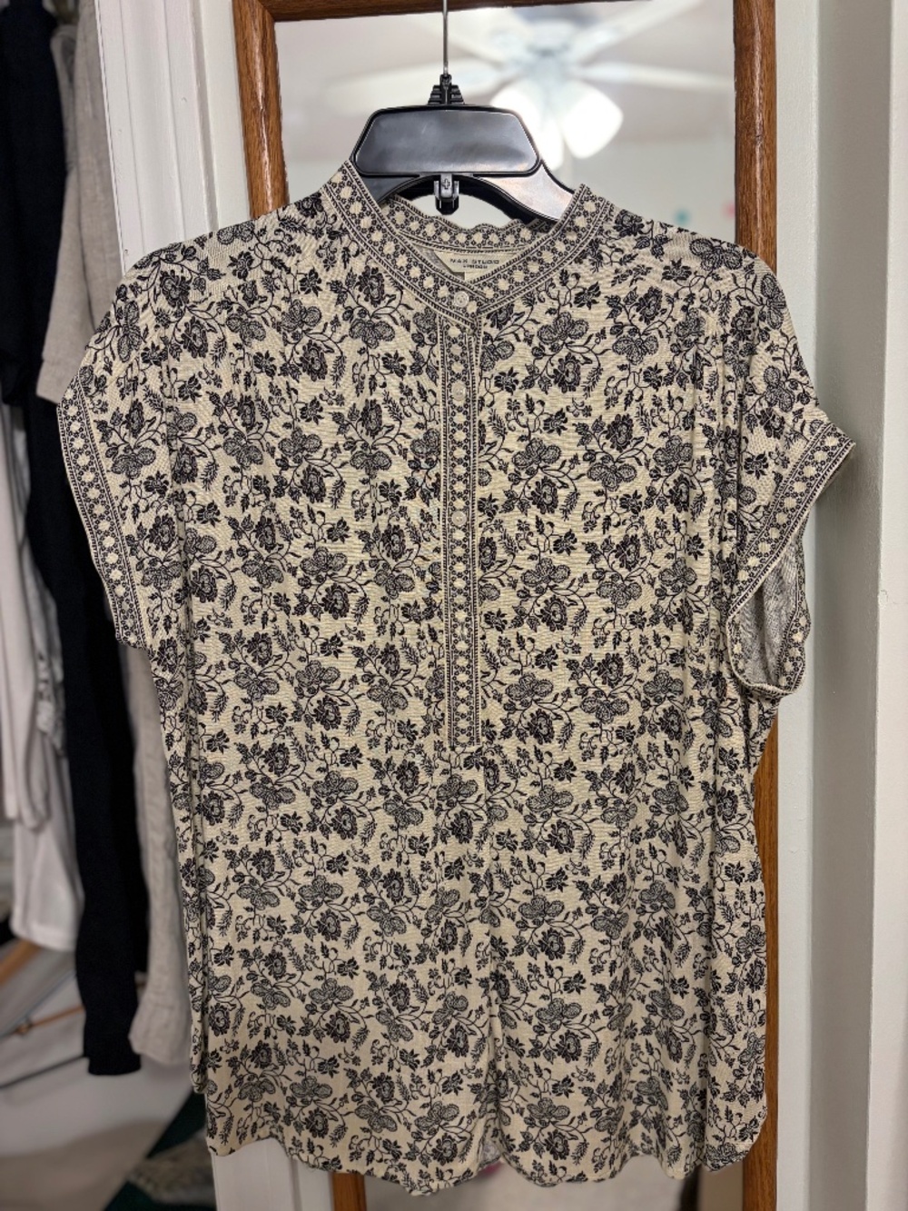 Classy cream with black print blouse,